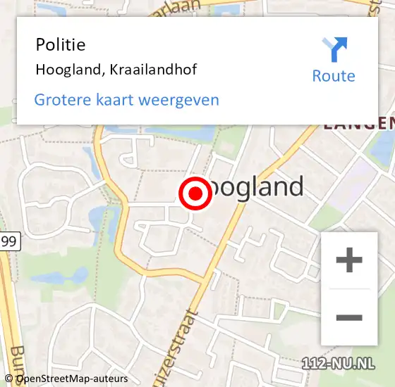 Locatie op kaart van de 112 melding: Politie Hoogland, Kraailandhof op 21 mei 2021 19:47