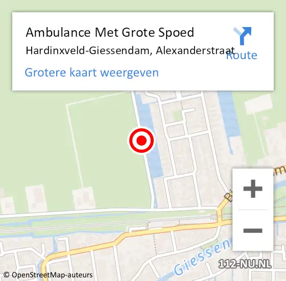 Locatie op kaart van de 112 melding: Ambulance Met Grote Spoed Naar Hardinxveld-Giessendam, Alexanderstraat op 21 mei 2021 20:19