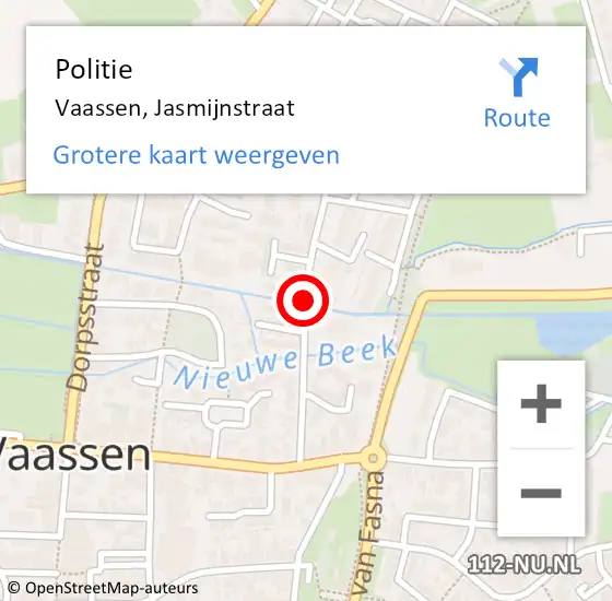 Locatie op kaart van de 112 melding: Politie Vaassen, Jasmijnstraat op 21 mei 2021 20:59