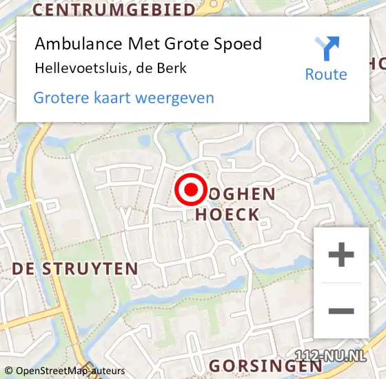 Locatie op kaart van de 112 melding: Ambulance Met Grote Spoed Naar Hellevoetsluis, de Berk op 21 mei 2021 21:44