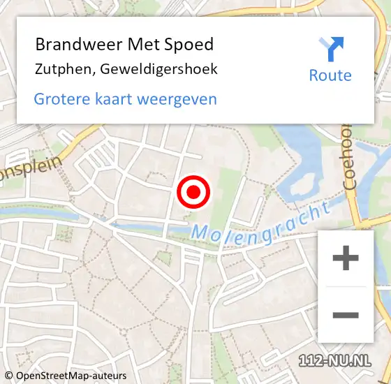 Locatie op kaart van de 112 melding: Brandweer Met Spoed Naar Zutphen, Geweldigershoek op 21 mei 2021 22:02