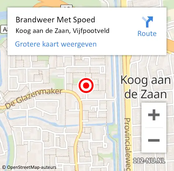 Locatie op kaart van de 112 melding: Brandweer Met Spoed Naar Koog aan de Zaan, Vijfpootveld op 22 mei 2021 05:59