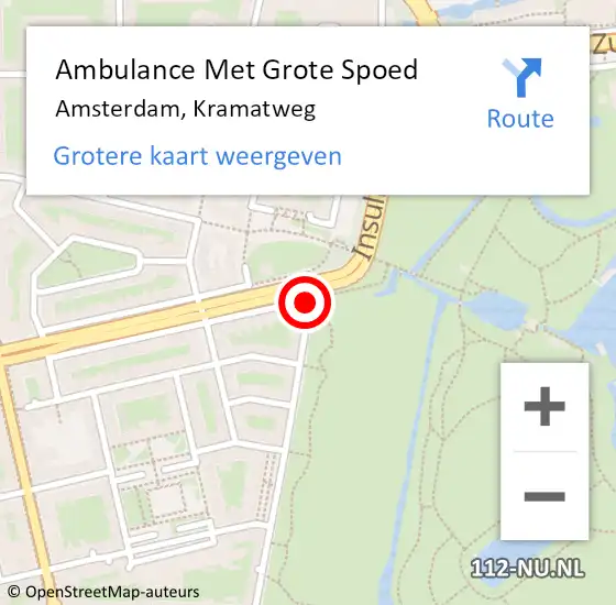 Locatie op kaart van de 112 melding: Ambulance Met Grote Spoed Naar Amsterdam, Kramatweg op 22 mei 2021 06:12