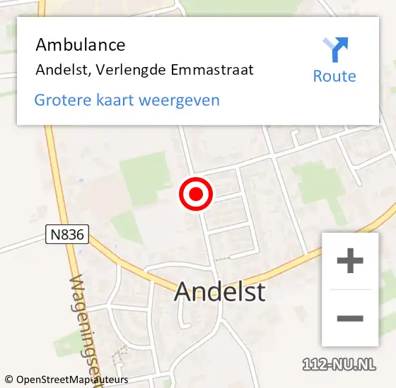 Locatie op kaart van de 112 melding: Ambulance Andelst, Verlengde Emmastraat op 22 mei 2021 08:34