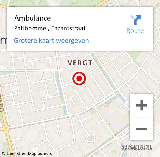 Locatie op kaart van de 112 melding: Ambulance Zaltbommel, Fazantstraat op 22 mei 2021 09:18