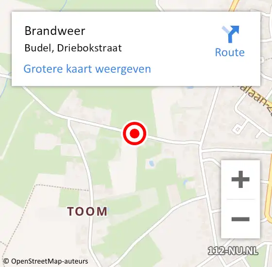 Locatie op kaart van de 112 melding: Brandweer Budel, Driebokstraat op 22 mei 2021 11:20