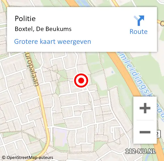 Locatie op kaart van de 112 melding: Politie Boxtel, De Beukums op 22 mei 2021 12:39