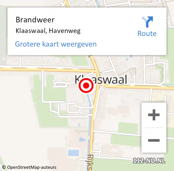 Locatie op kaart van de 112 melding: Brandweer Klaaswaal, Havenweg op 22 mei 2021 14:15