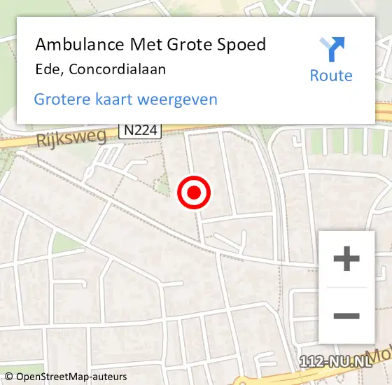 Locatie op kaart van de 112 melding: Ambulance Met Grote Spoed Naar Ede, Concordialaan op 22 mei 2021 15:22