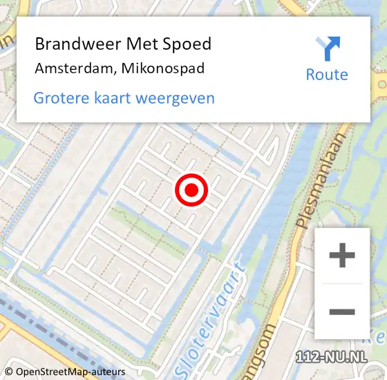 Locatie op kaart van de 112 melding: Brandweer Met Spoed Naar Amsterdam, Mikonospad op 22 mei 2021 18:12