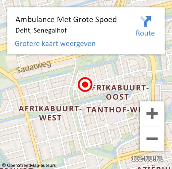 Locatie op kaart van de 112 melding: Ambulance Met Grote Spoed Naar Delft, Senegalhof op 22 mei 2021 18:44