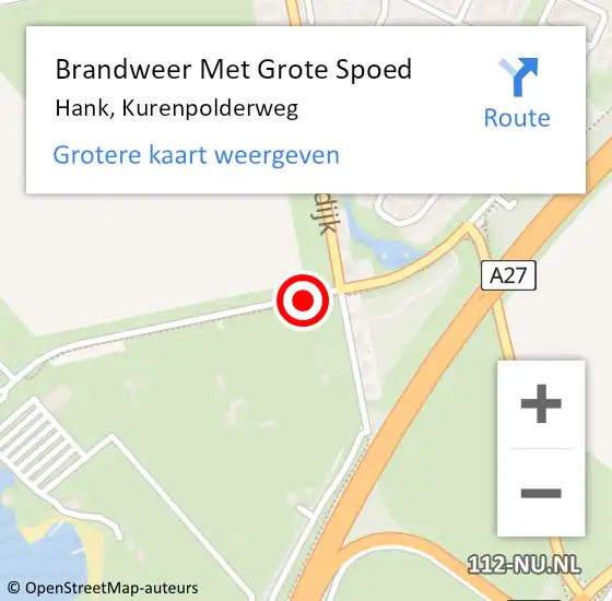 Locatie op kaart van de 112 melding: Brandweer Met Grote Spoed Naar Hank, Kurenpolderweg op 22 mei 2021 21:26