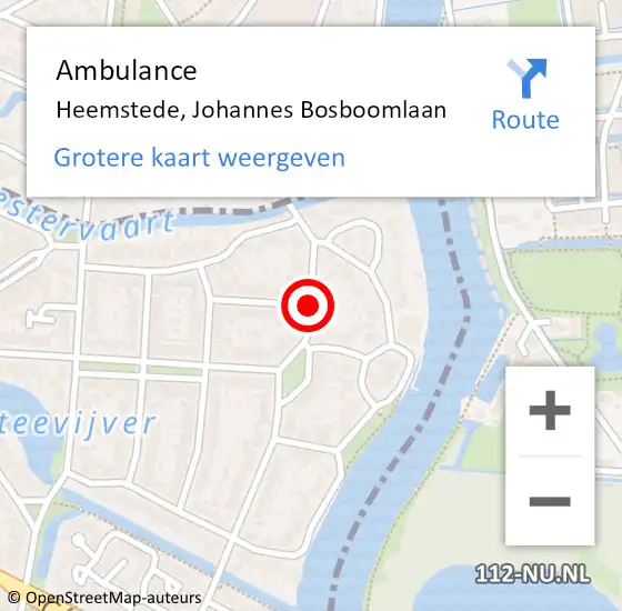 Locatie op kaart van de 112 melding: Ambulance Heemstede, Johannes Bosboomlaan op 22 mei 2021 21:31