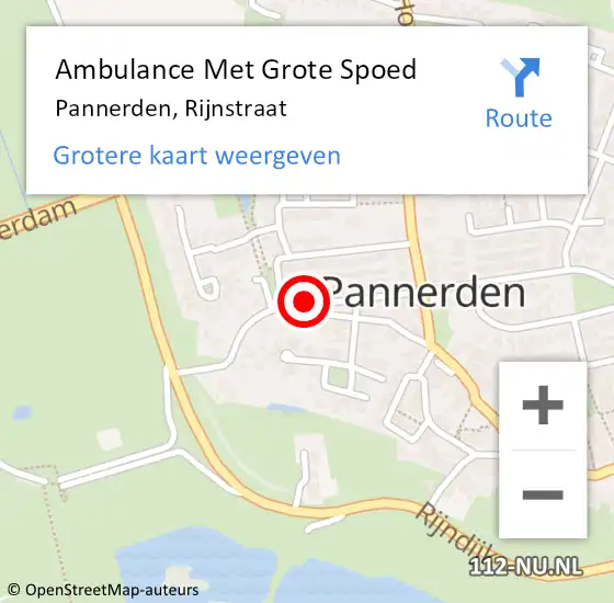 Locatie op kaart van de 112 melding: Ambulance Met Grote Spoed Naar Pannerden, Rijnstraat op 22 mei 2021 21:36