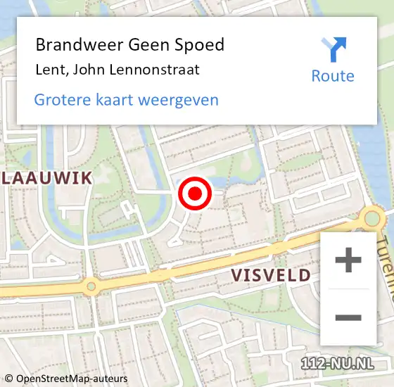 Locatie op kaart van de 112 melding: Brandweer Geen Spoed Naar Lent, John Lennonstraat op 22 mei 2021 23:49