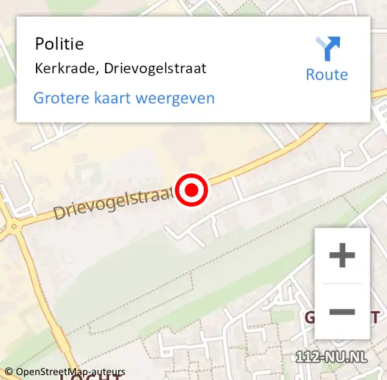 Locatie op kaart van de 112 melding: Politie Kerkrade, Drievogelstraat op 23 mei 2021 07:25