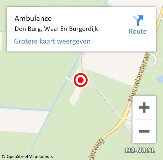 Locatie op kaart van de 112 melding: Ambulance Den Burg, Waal En Burgerdijk op 23 mei 2021 10:04