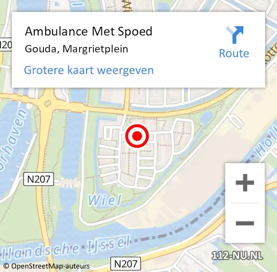 Locatie op kaart van de 112 melding: Ambulance Met Spoed Naar Gouda, Margrietplein op 23 mei 2021 12:17