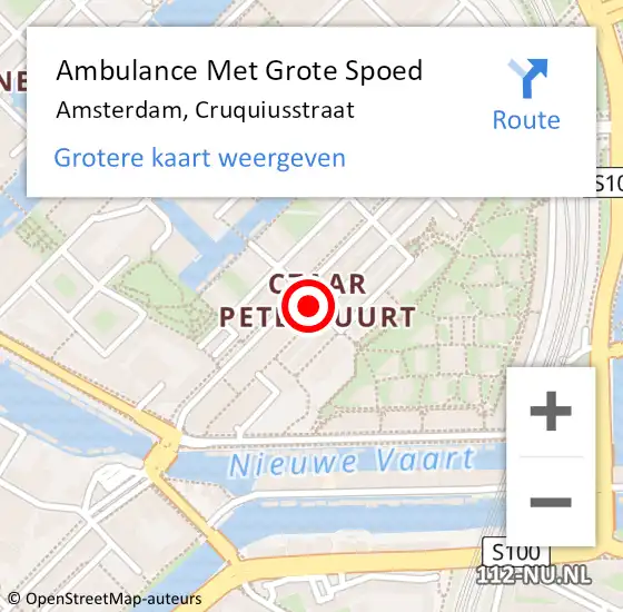 Locatie op kaart van de 112 melding: Ambulance Met Grote Spoed Naar Amsterdam, Cruquiusstraat op 23 mei 2021 15:07
