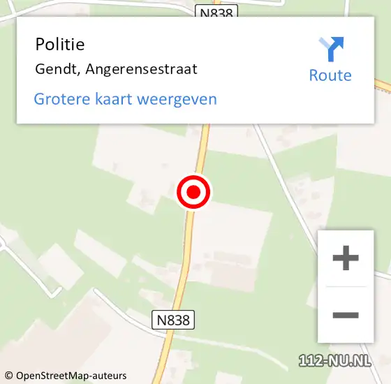 Locatie op kaart van de 112 melding: Politie Gendt, Angerensestraat op 4 oktober 2013 17:26