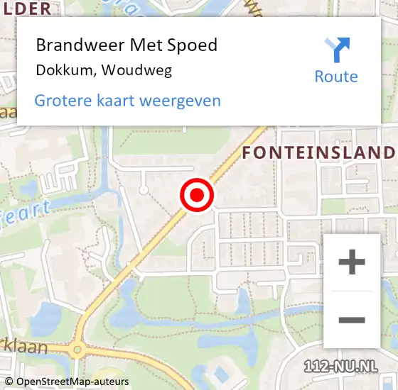 Locatie op kaart van de 112 melding: Brandweer Met Spoed Naar Dokkum, Woudweg op 23 mei 2021 16:55