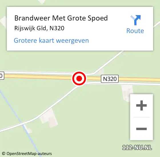 Locatie op kaart van de 112 melding: Brandweer Met Grote Spoed Naar Rijswijk Gld, N320 op 23 mei 2021 17:10