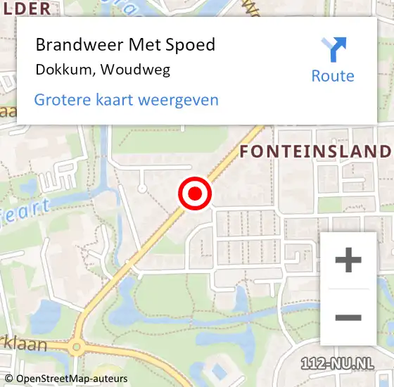 Locatie op kaart van de 112 melding: Brandweer Met Spoed Naar Dokkum, Woudweg op 23 mei 2021 17:12