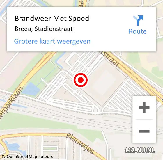 Locatie op kaart van de 112 melding: Brandweer Met Spoed Naar Breda, Stadionstraat op 23 mei 2021 20:01