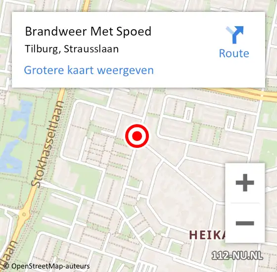 Locatie op kaart van de 112 melding: Brandweer Met Spoed Naar Tilburg, Strausslaan op 23 mei 2021 21:48