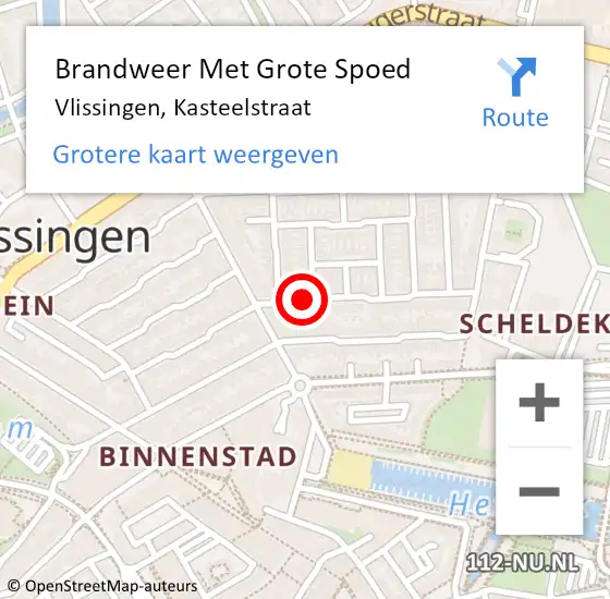 Locatie op kaart van de 112 melding: Brandweer Met Grote Spoed Naar Vlissingen, Kasteelstraat op 24 mei 2021 01:39