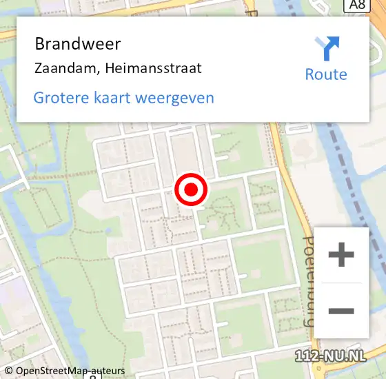 Locatie op kaart van de 112 melding: Brandweer Zaandam, Heimansstraat op 24 mei 2021 01:39