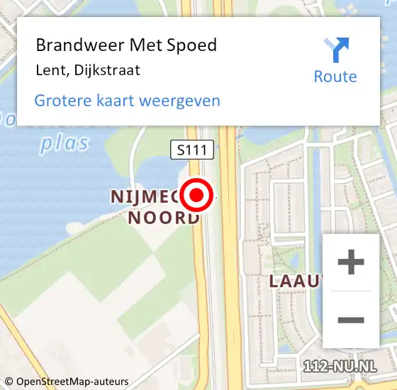 Locatie op kaart van de 112 melding: Brandweer Met Spoed Naar Lent, Dijkstraat op 24 mei 2021 08:23