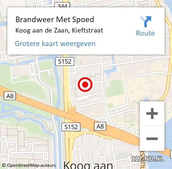 Locatie op kaart van de 112 melding: Brandweer Met Spoed Naar Koog aan de Zaan, Kieftstraat op 24 mei 2021 09:28