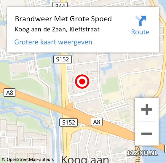 Locatie op kaart van de 112 melding: Brandweer Met Grote Spoed Naar Koog aan de Zaan, Kieftstraat op 24 mei 2021 09:33