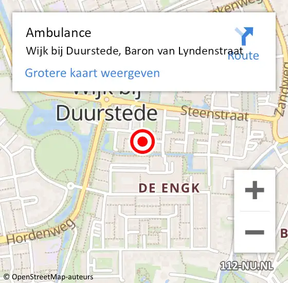 Locatie op kaart van de 112 melding: Ambulance Wijk bij Duurstede, Baron van Lyndenstraat op 11 juni 2014 10:55