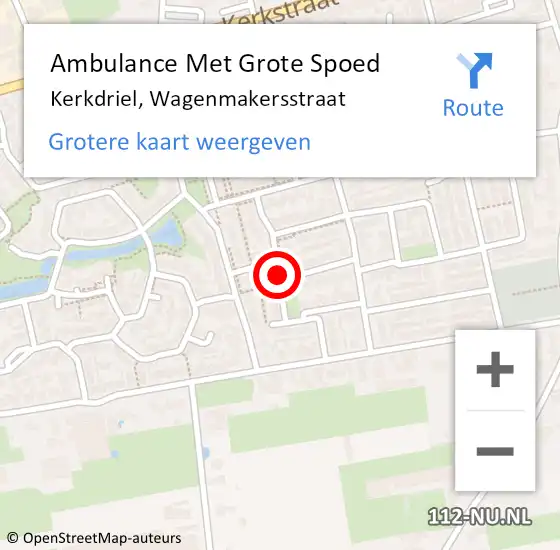 Locatie op kaart van de 112 melding: Ambulance Met Grote Spoed Naar Kerkdriel, Wagenmakersstraat op 24 mei 2021 14:03