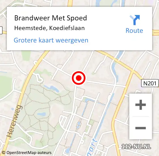 Locatie op kaart van de 112 melding: Brandweer Met Spoed Naar Heemstede, Koediefslaan op 24 mei 2021 15:20