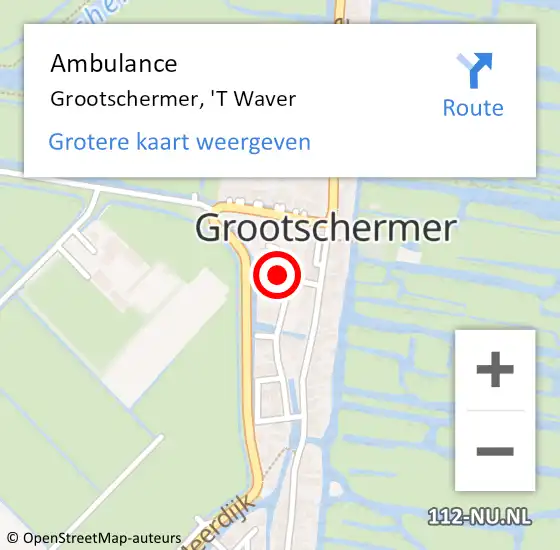Locatie op kaart van de 112 melding: Ambulance Grootschermer, 'T Waver op 24 mei 2021 17:39