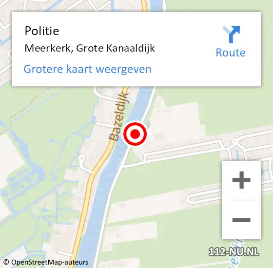 Locatie op kaart van de 112 melding: Politie Meerkerk, Grote Kanaaldijk op 24 mei 2021 18:51