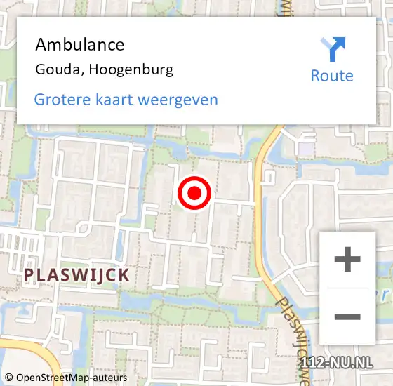 Locatie op kaart van de 112 melding: Ambulance Gouda, Hoogenburg op 24 mei 2021 18:54