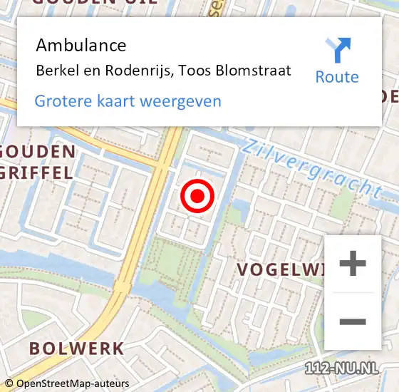 Locatie op kaart van de 112 melding: Ambulance Berkel en Rodenrijs, Toos Blomstraat op 24 mei 2021 18:59