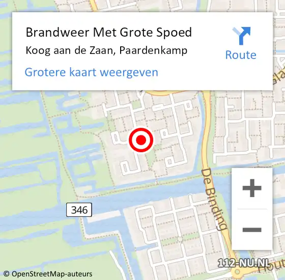 Locatie op kaart van de 112 melding: Brandweer Met Grote Spoed Naar Koog aan de Zaan, Paardenkamp op 24 mei 2021 20:49