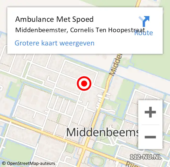 Locatie op kaart van de 112 melding: Ambulance Met Spoed Naar Middenbeemster, Cornelis Ten Hoopestraat op 25 mei 2021 01:56