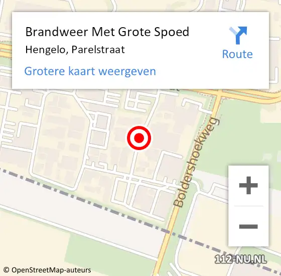 Locatie op kaart van de 112 melding: Brandweer Met Grote Spoed Naar Hengelo, Parelstraat op 25 mei 2021 04:06