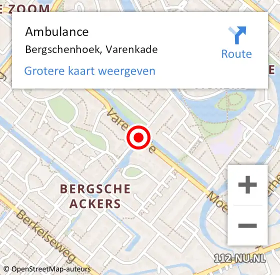 Locatie op kaart van de 112 melding: Ambulance Bergschenhoek, Varenkade op 25 mei 2021 09:58