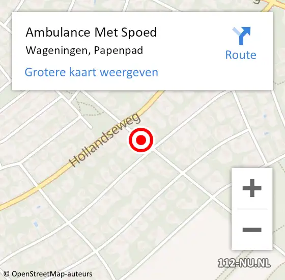 Locatie op kaart van de 112 melding: Ambulance Met Spoed Naar Wageningen, Papenpad op 25 mei 2021 10:12