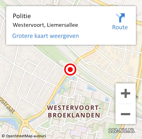 Locatie op kaart van de 112 melding: Politie Westervoort, Liemersallee op 25 mei 2021 12:07