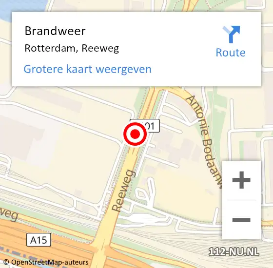 Locatie op kaart van de 112 melding: Brandweer Rotterdam, Reeweg op 25 mei 2021 13:39