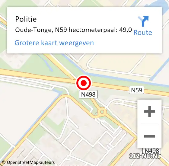 Locatie op kaart van de 112 melding: Politie Oude-Tonge, N59 op 25 mei 2021 14:08