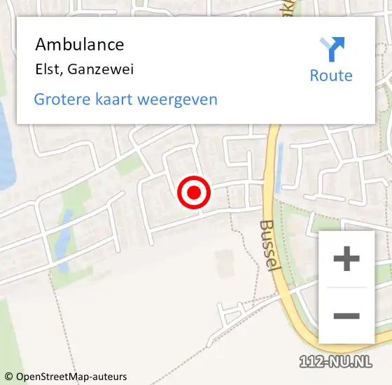 Locatie op kaart van de 112 melding: Ambulance Elst, Ganzewei op 25 mei 2021 14:39